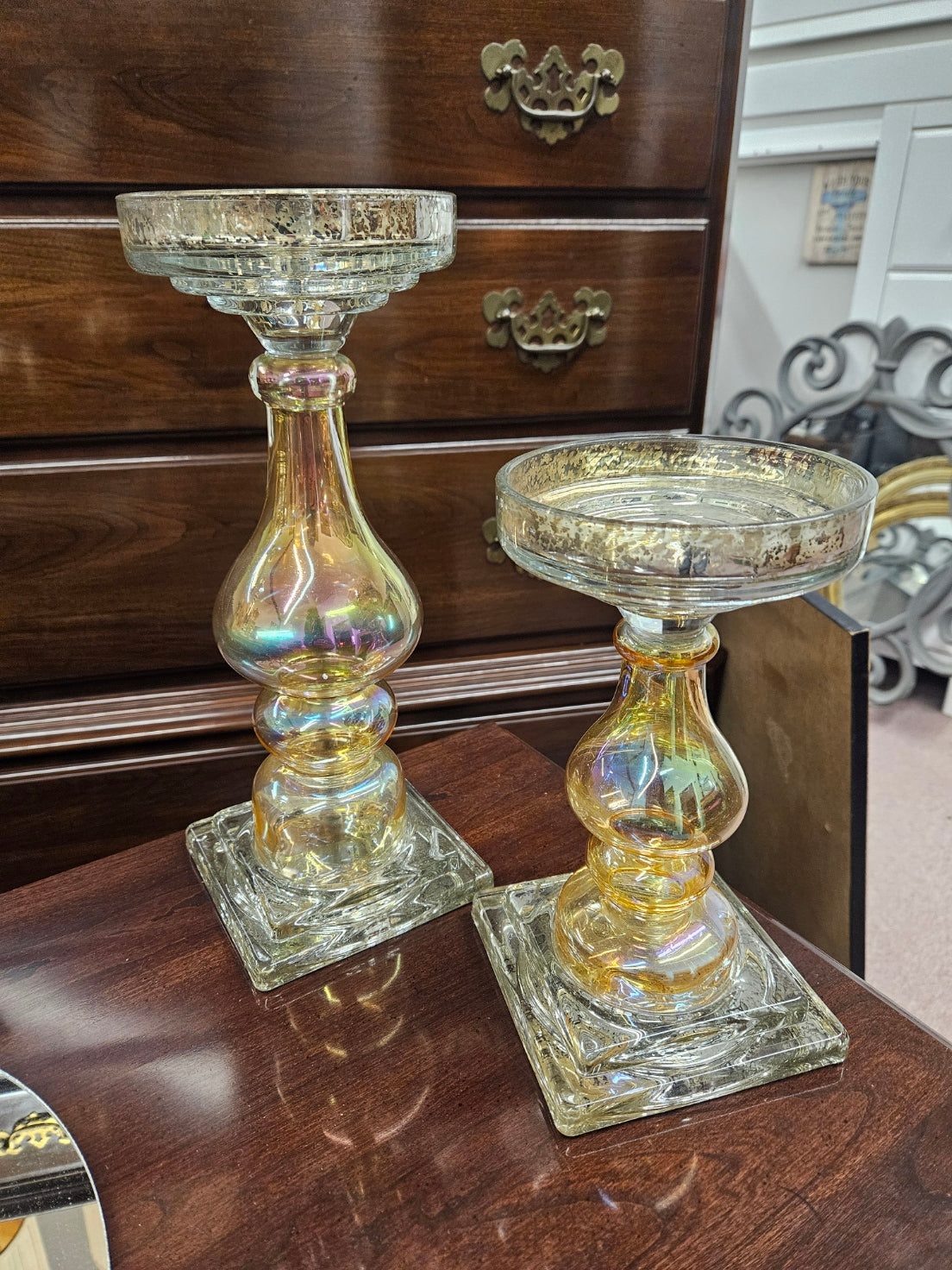 Pair of Mercury Glass Candle Holders