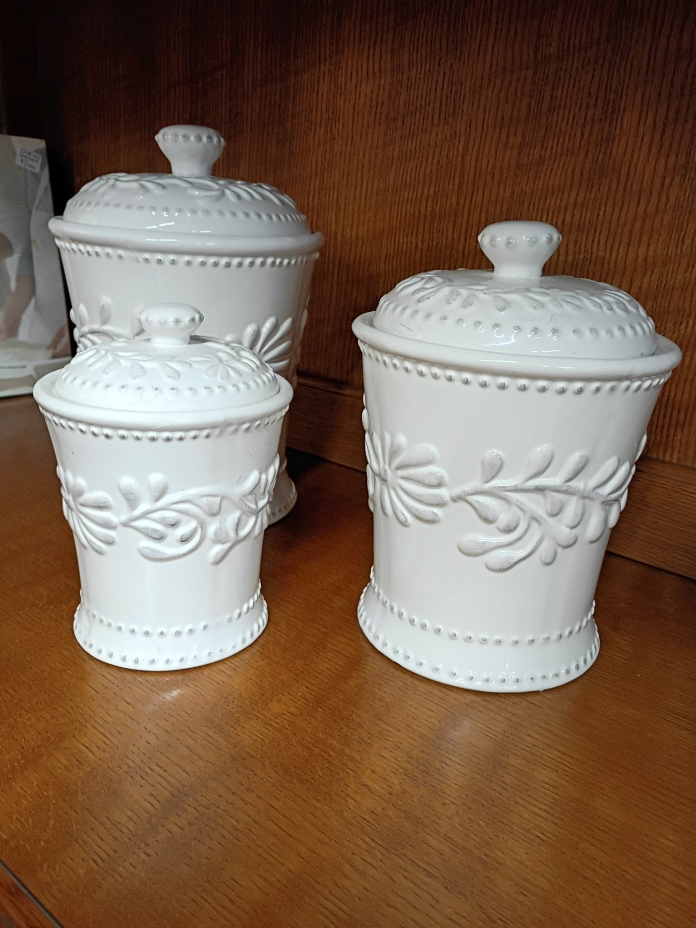 Set of 3 Ceramic, White Canisters