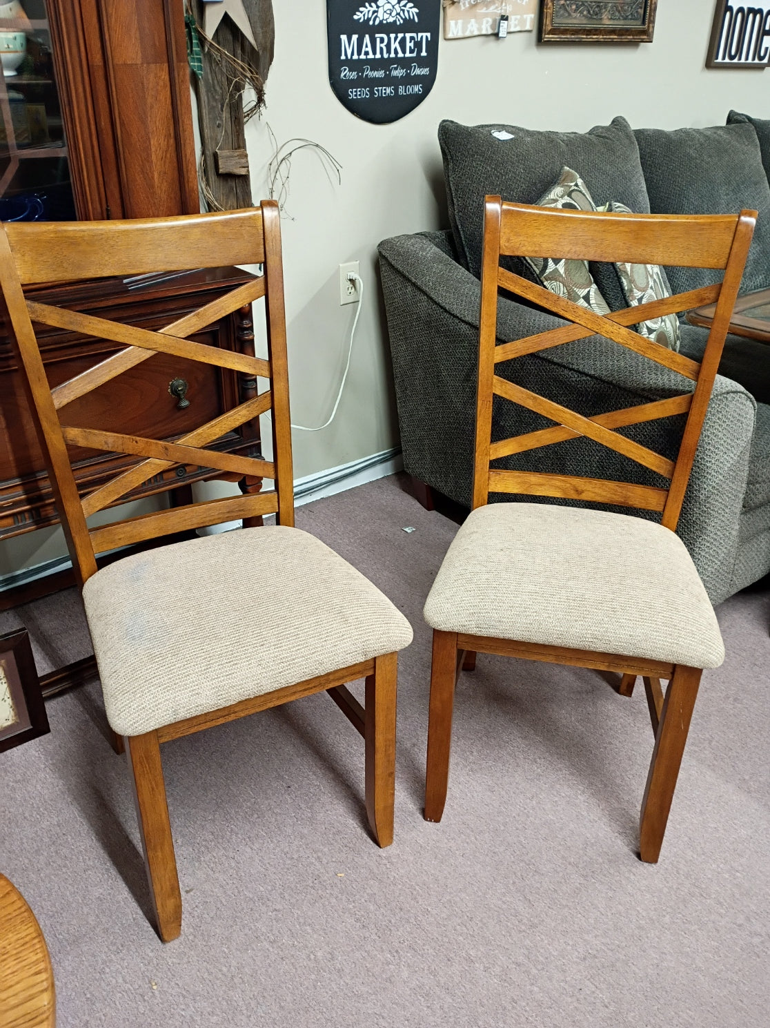 Pair of Padded, Wooden Chairs
