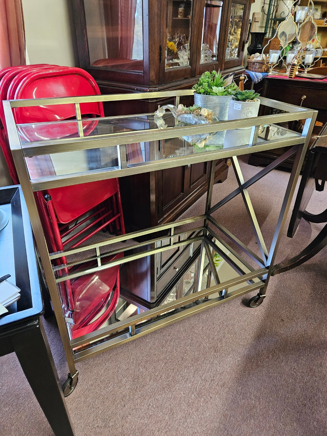 Consignment Carts Brass and Mirrored Bar Cart – New Leaf Consignment Plus