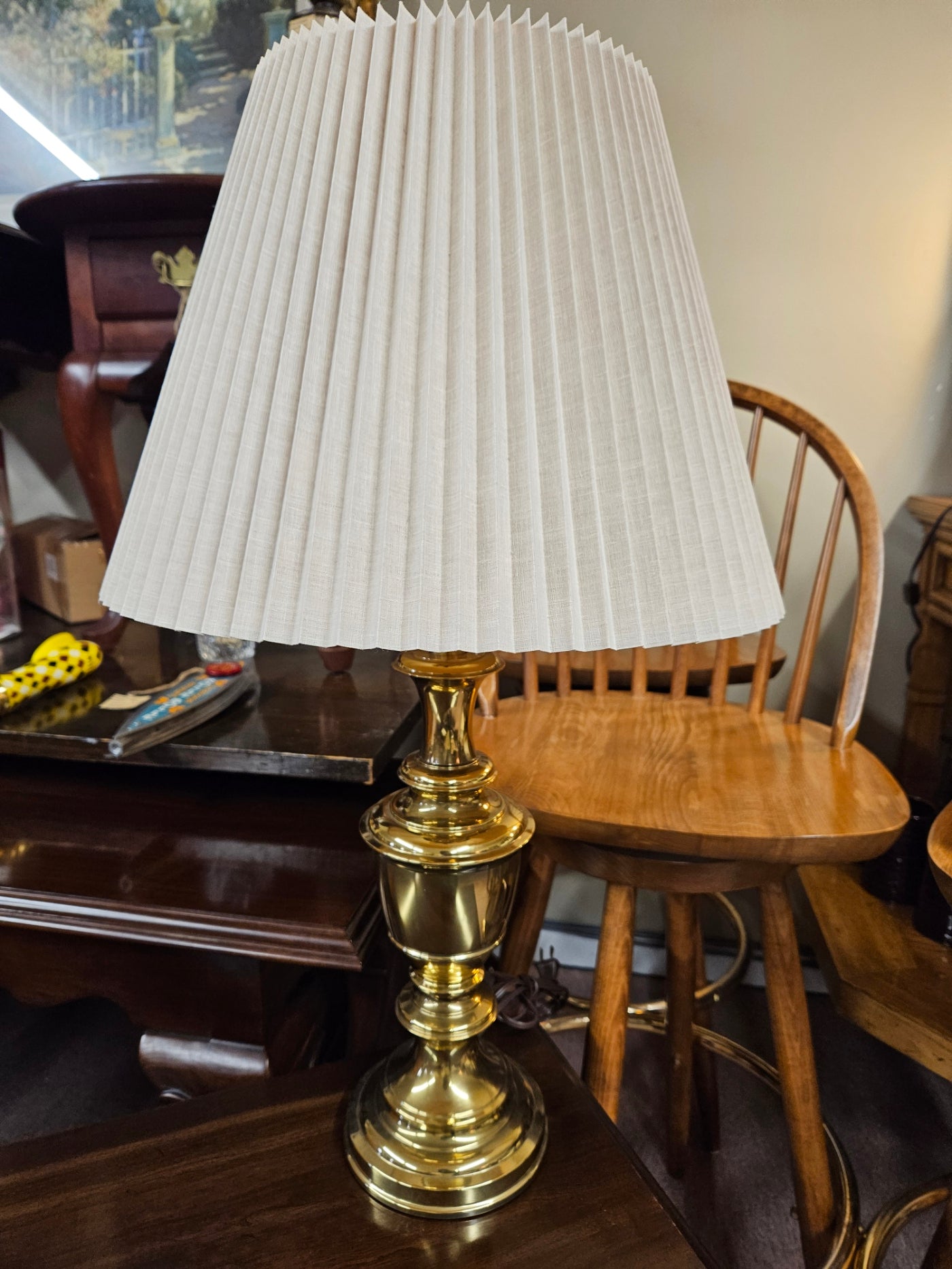 Brass Table Lamp w/ Pleated Shade