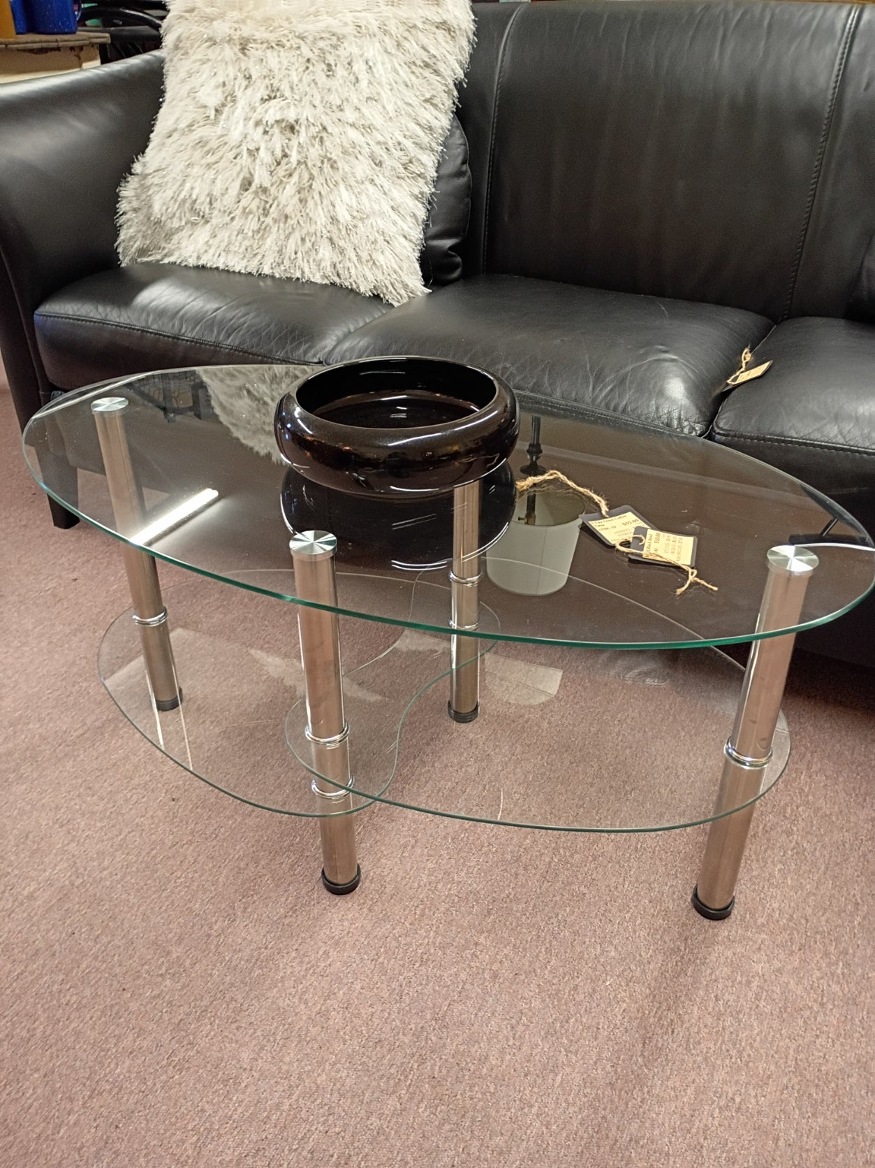 3-Tier, Oval Glass Coffee Table