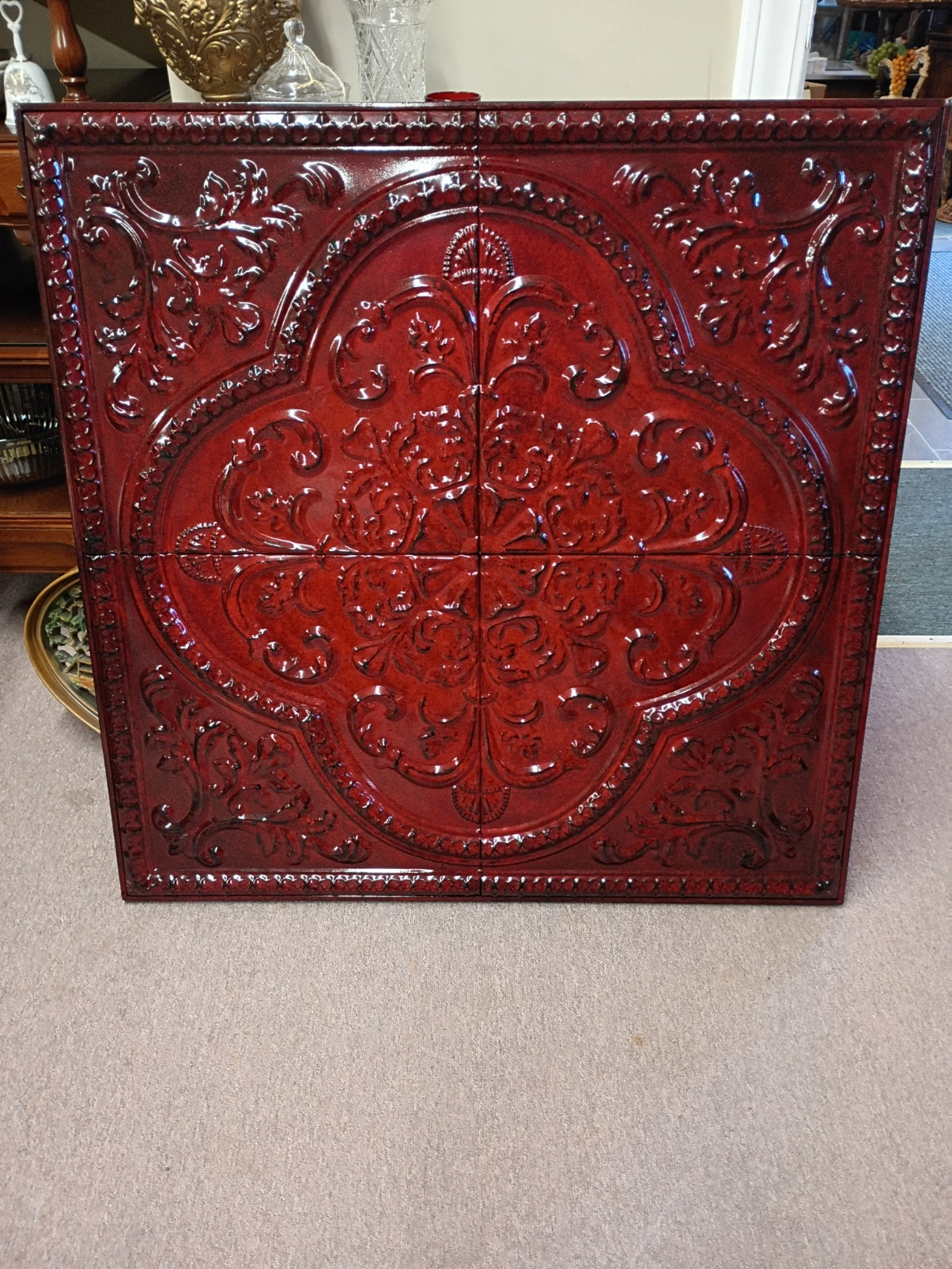 36" Square, Red Tin Wall Hanging