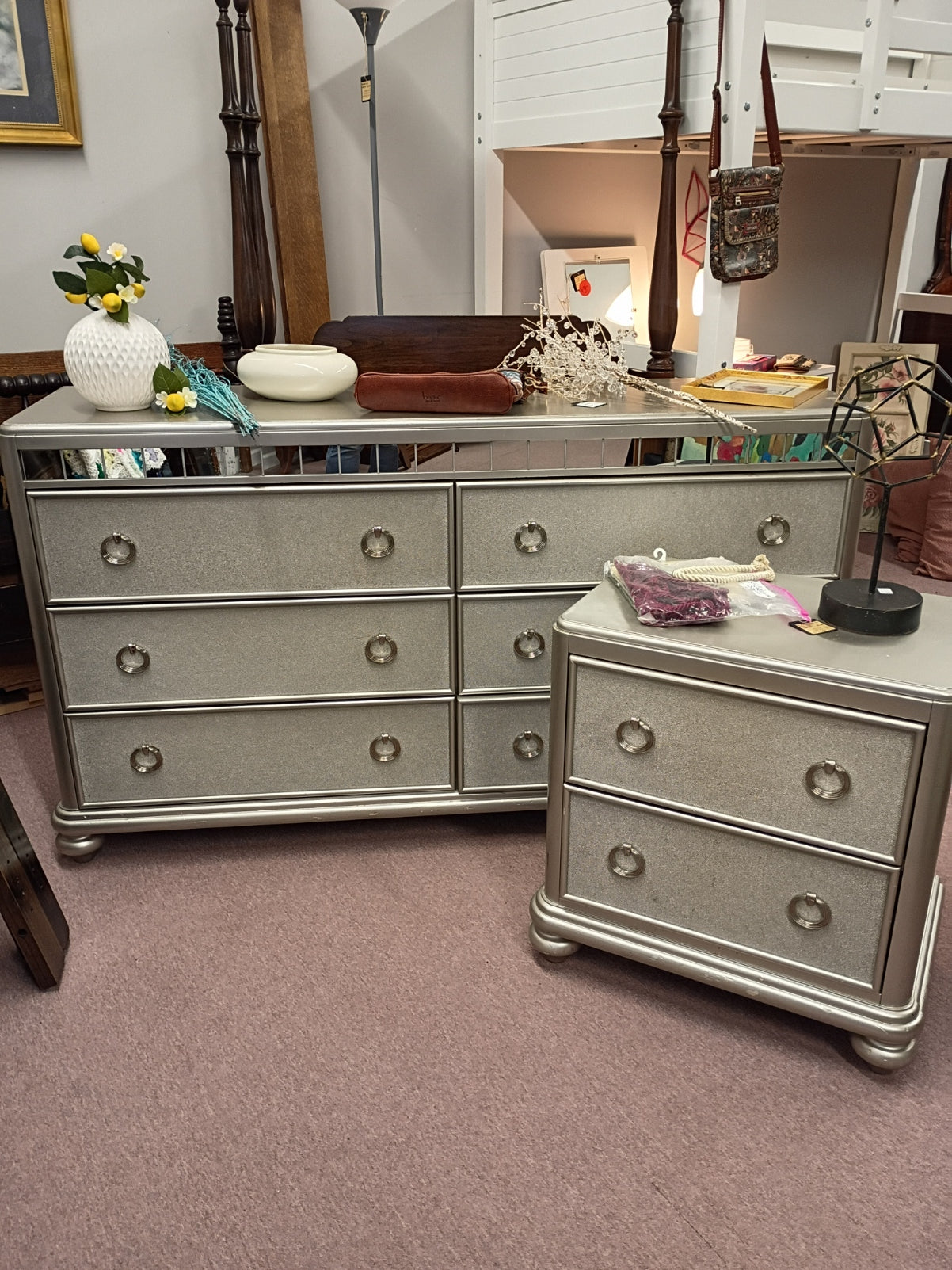 Silver Dresser/Nightstand Set
