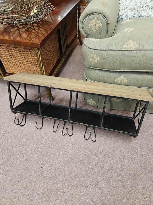 Wood and Metal and Shelf w/ Hooks