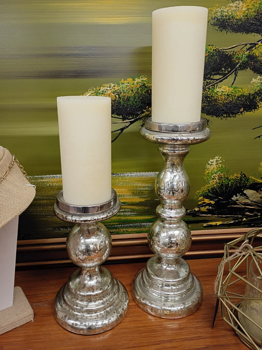 Pair of Mercury Glass Candle Holders