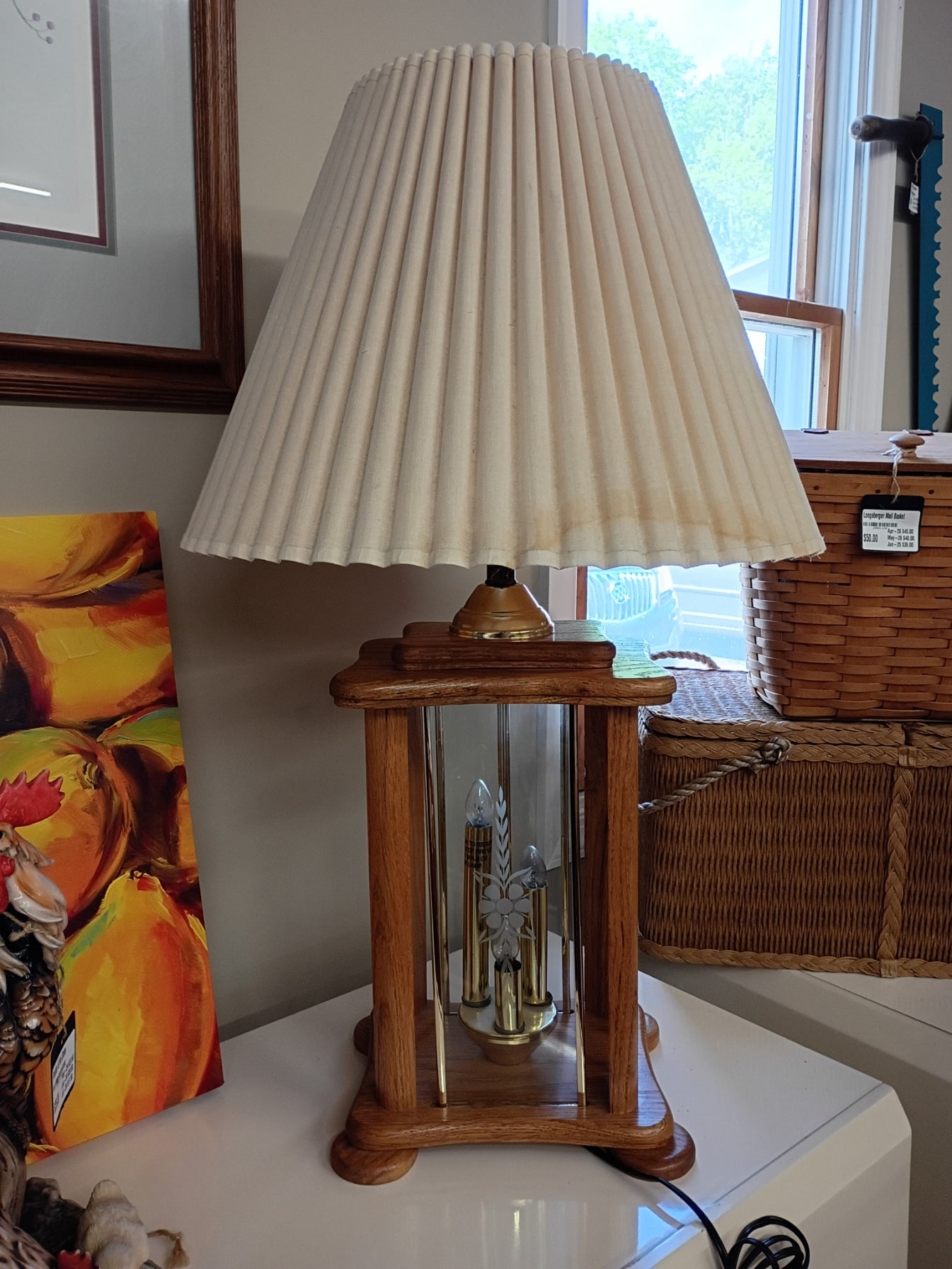 Oak Lamp w/ Glass Panels
