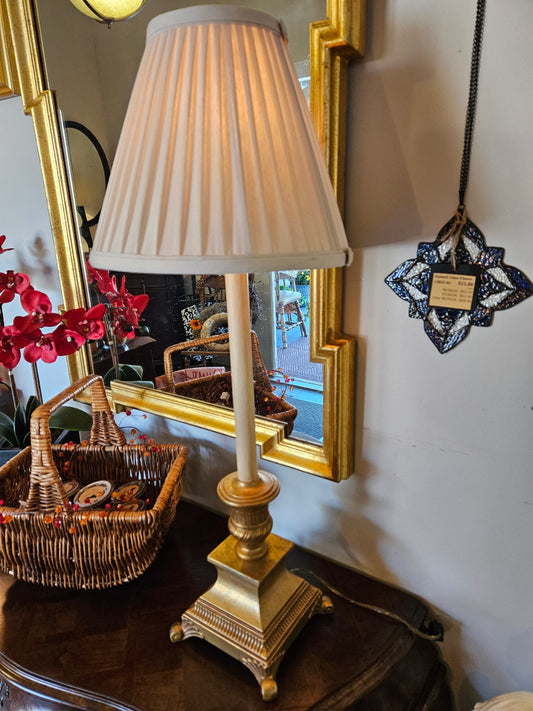 Brass Stick Lamp w/ Pleated Shade