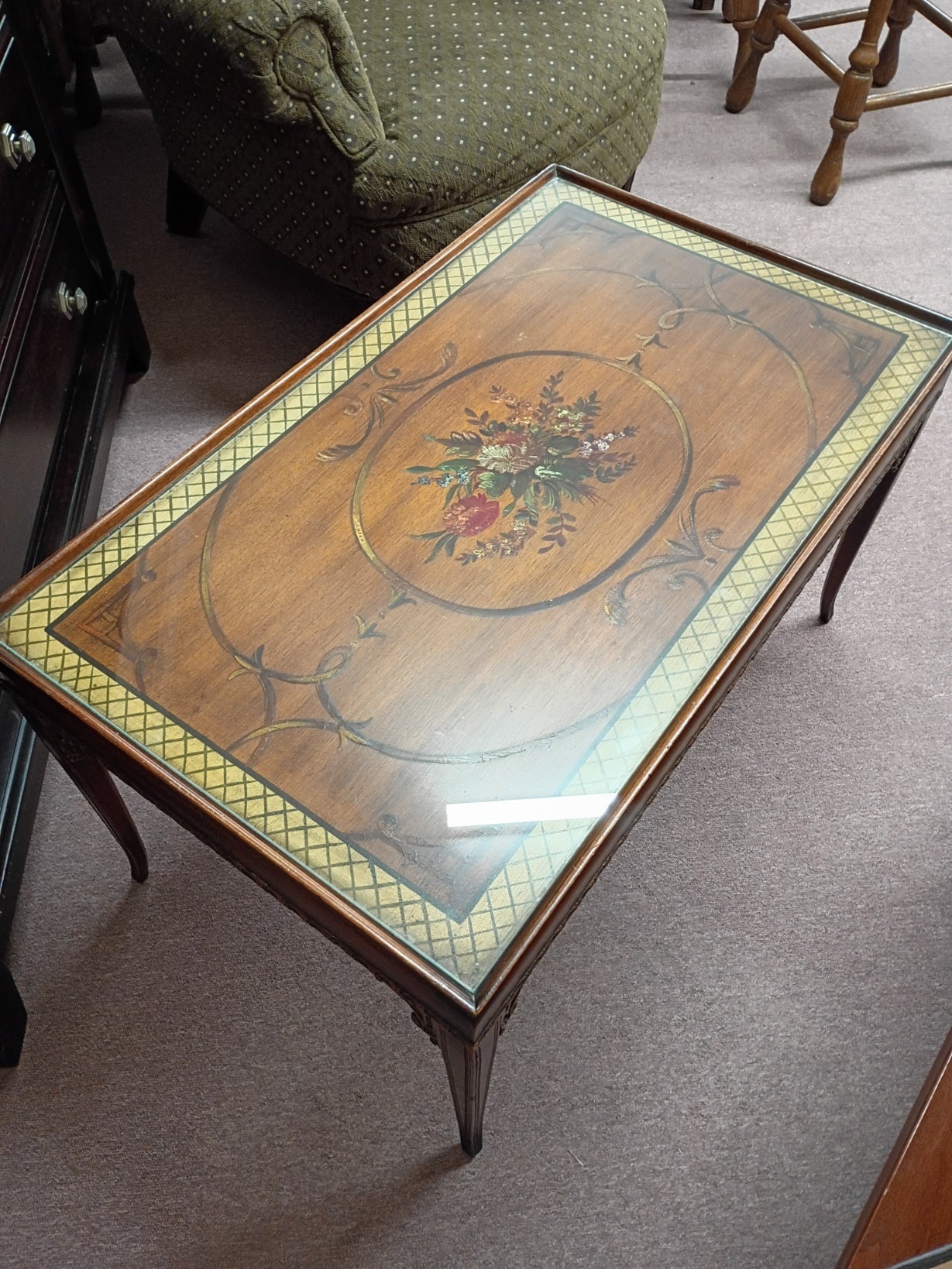 Painted Coffee Table w/ Glass Topper