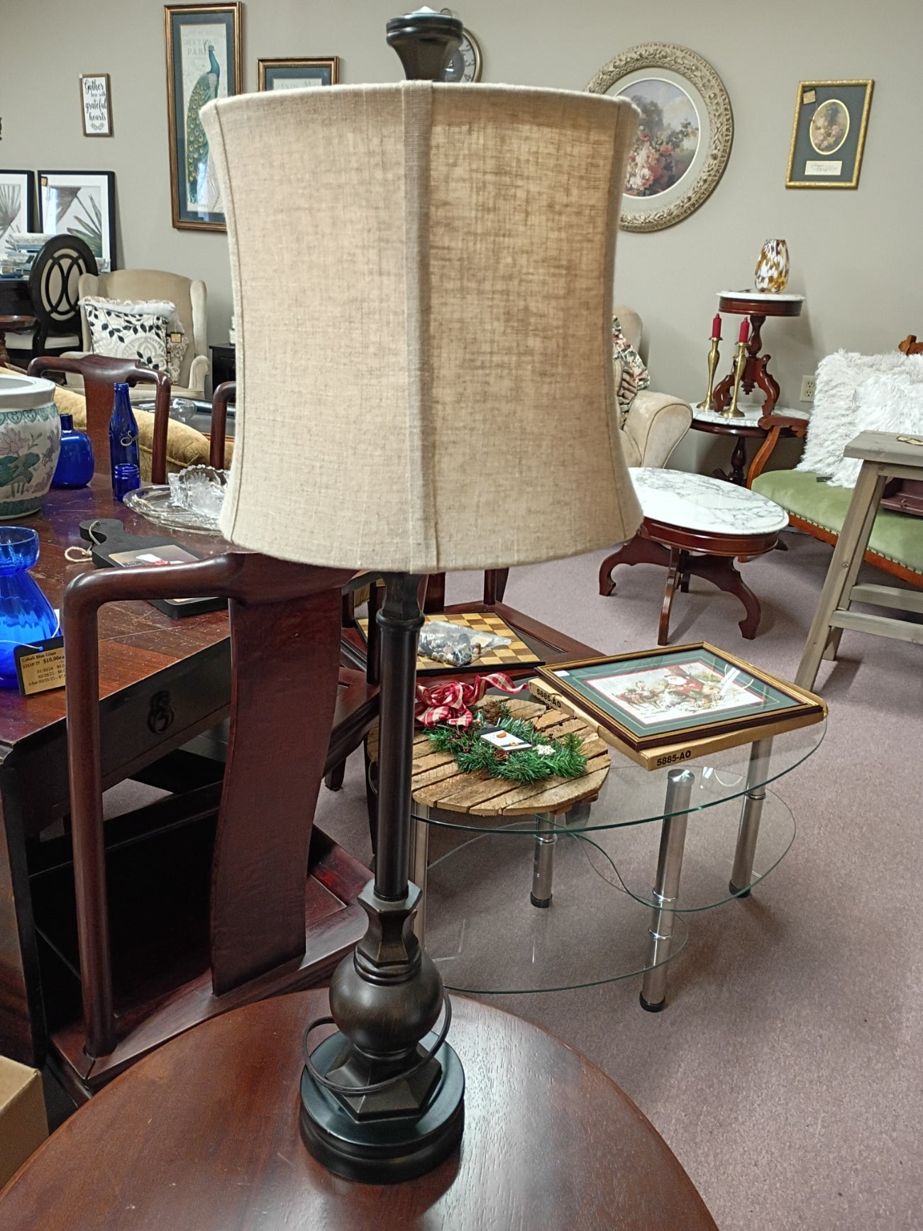 Brushed Bronze Stick Lamp w/ Shade
