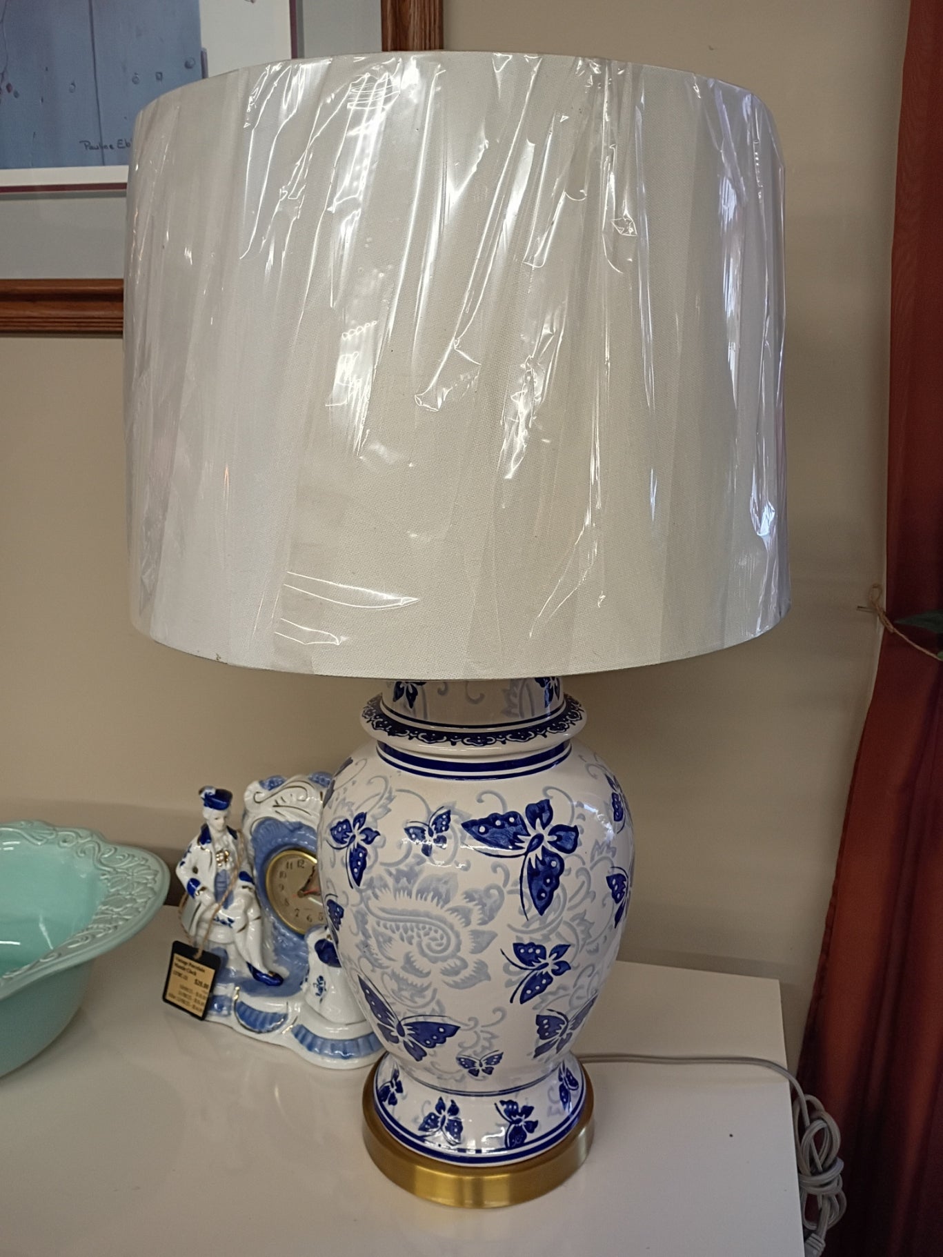 Ceramic Lamp w/ Blue Butterflies