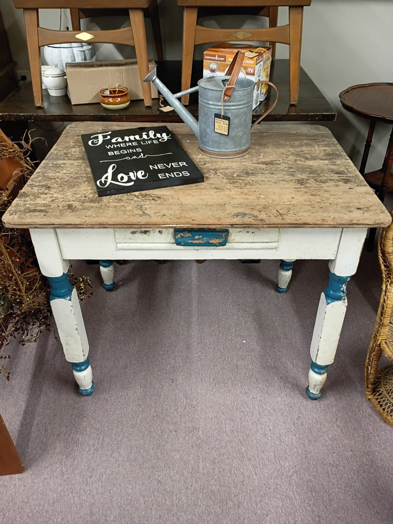 Primitve Wood Table w/ Drawer