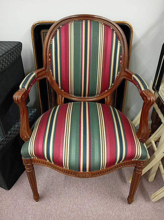 Wooden Arm Chair w/ Striped Upholstery