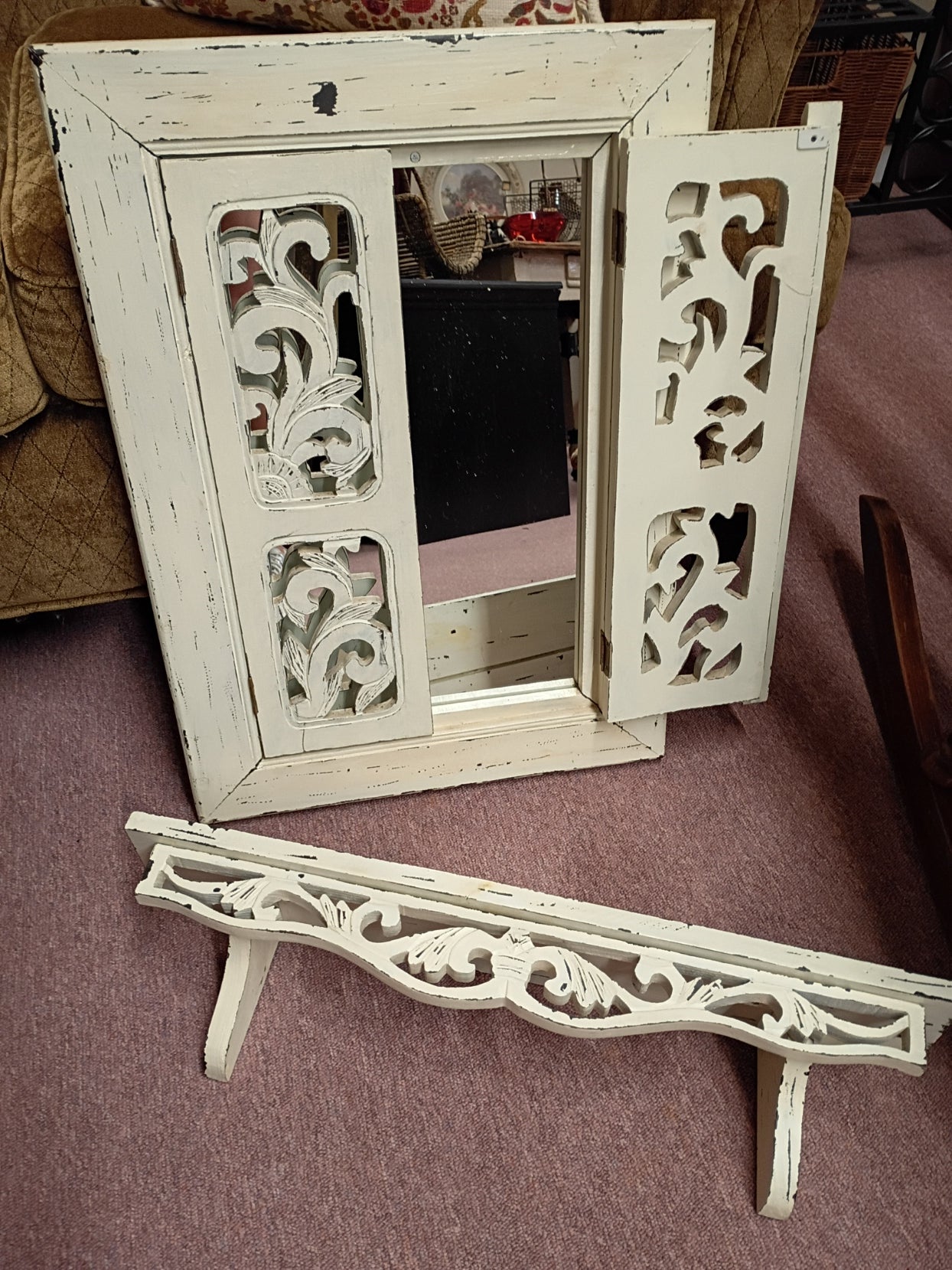 Distressed Window Mirror and Shelf