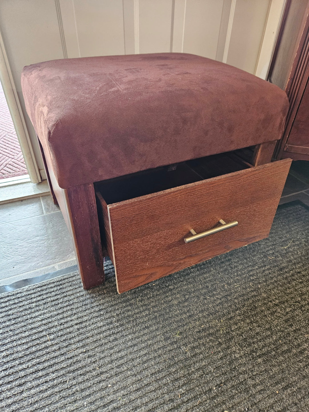 Padded Footstool w/ Storage Drawer