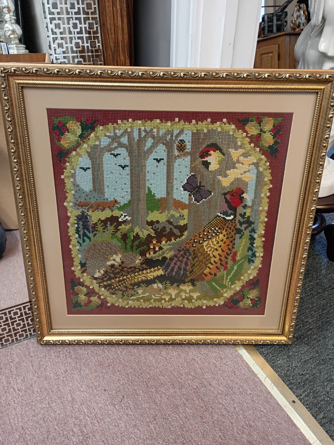 Framed, Pheasant Needlepoint