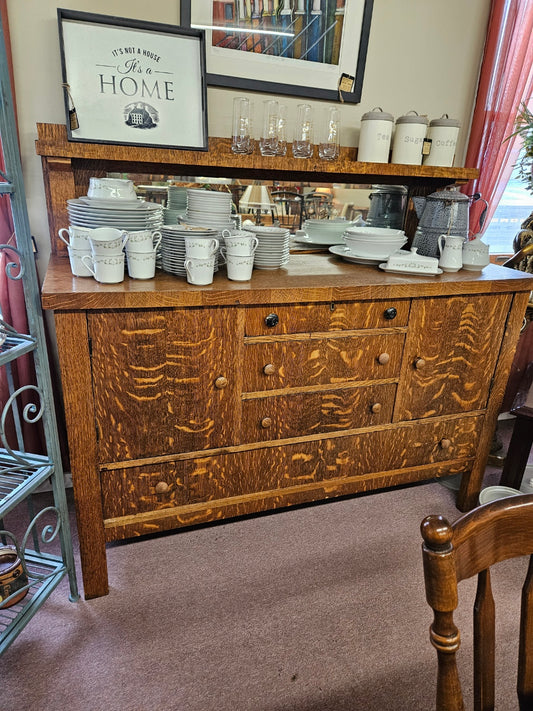 Tiger Oak Buffet w/ Mirrored Back