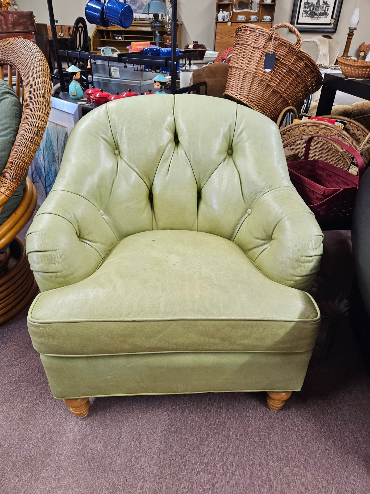 Green Leather Accent Chair