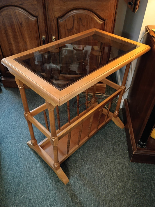 Glass Top Side Table w/ Storage Base