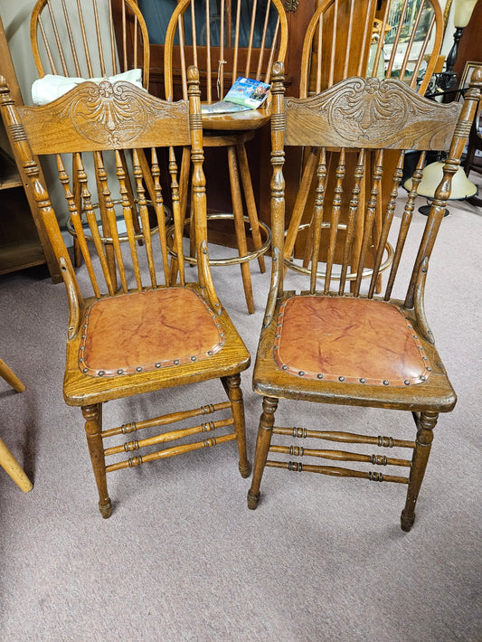 Pair of Oak Chairs w/ Leather Seats