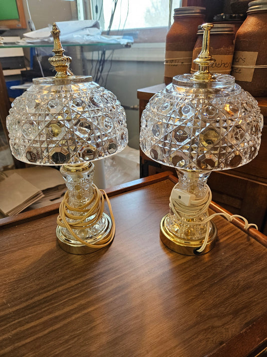 Pair of Brass and Glass Lamps