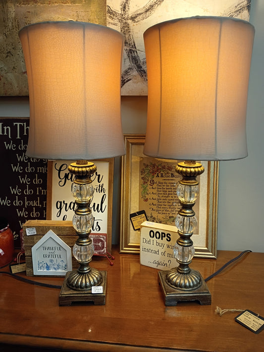 Pair of Metal and Glass Lamps