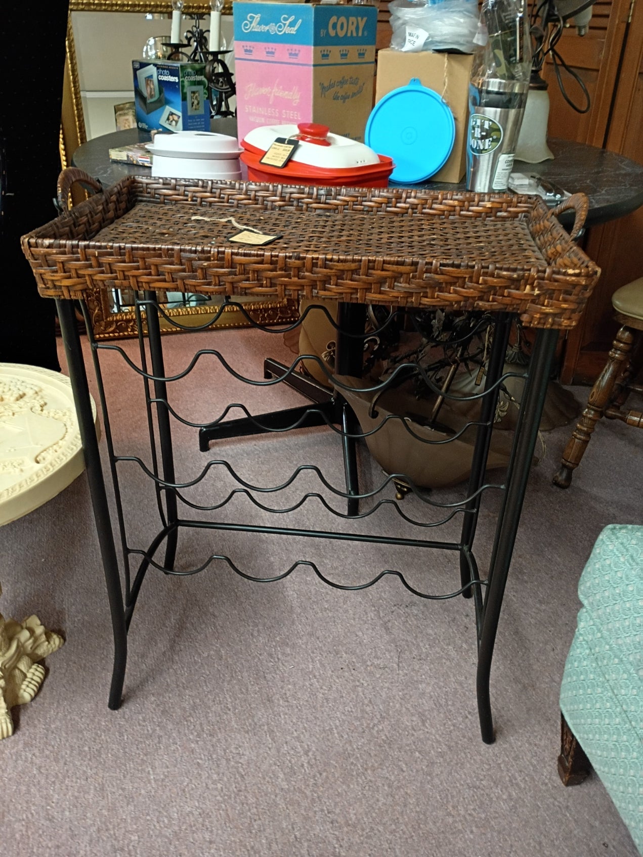 Wine Rack w/ Wicker Tray Top