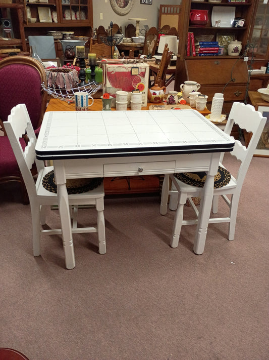 Enamel Top Table w/ 2 Chairs