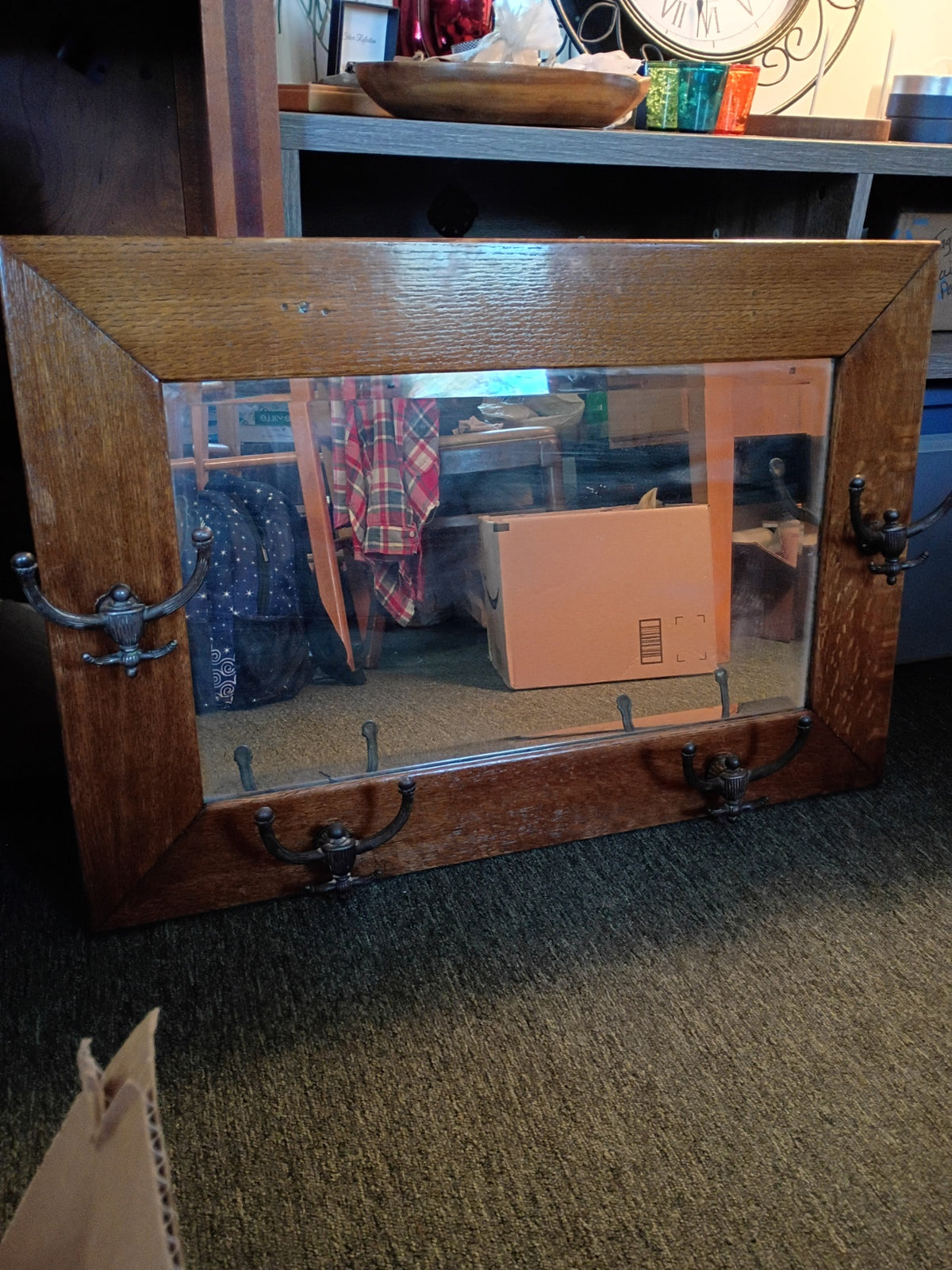 Oak Hall Mirror w/ Hooks