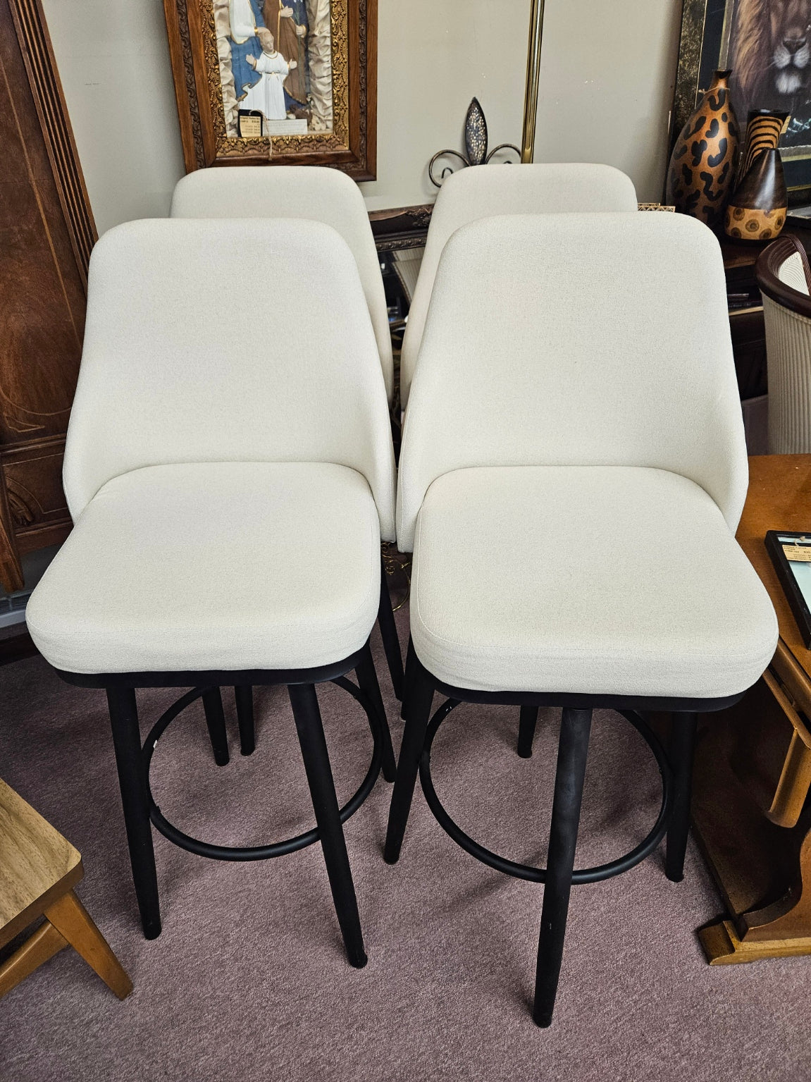 Set of 4 White Bar Stools