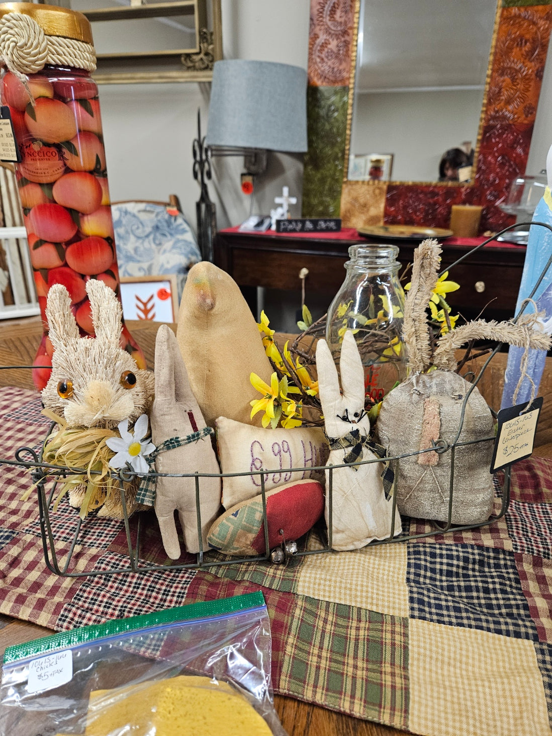 Easter Centerpiece in Wire Basket