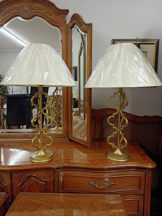 Pair of Gold Table Lamps w/ Shades