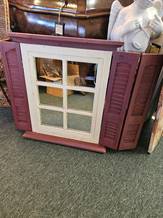 Burgandy Shuttered Window Mirror