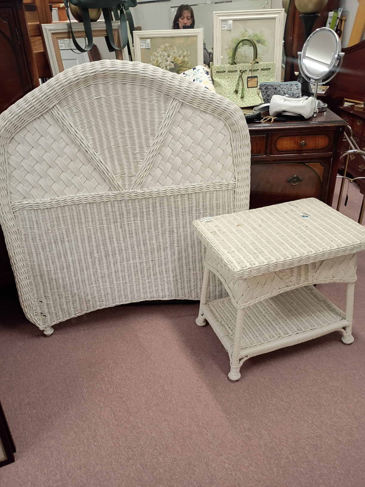 Wicker Twin Bed/Nightstand Set
