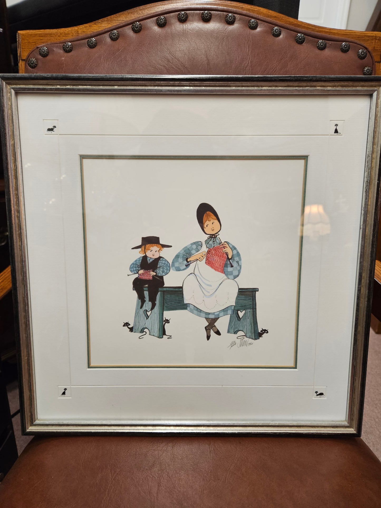 Signed/Numbered P. Buckley Moss "Knitting Lesson"
