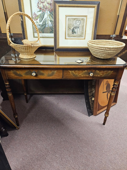 Vintage Hitchcock Desk w/ Glass Topper