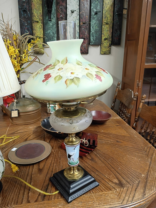 Electric Hurricane Lamp w/ Blue Heron