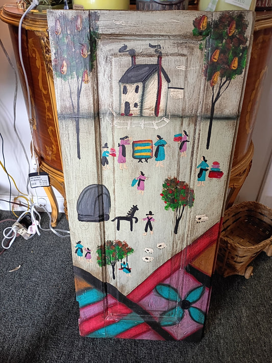 Folk Art Painted Cabinet Door