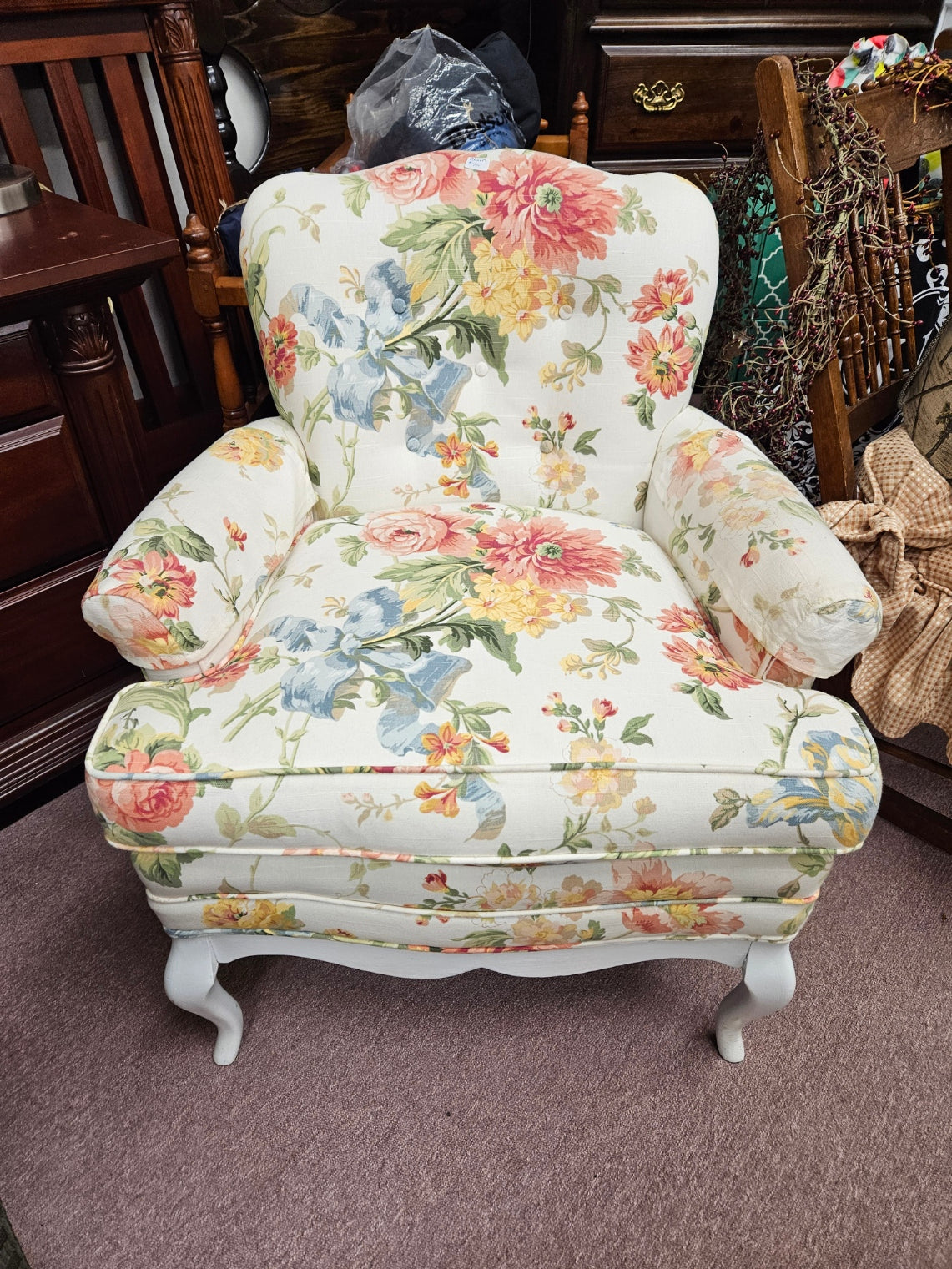 Floral Chair w/ White Legs