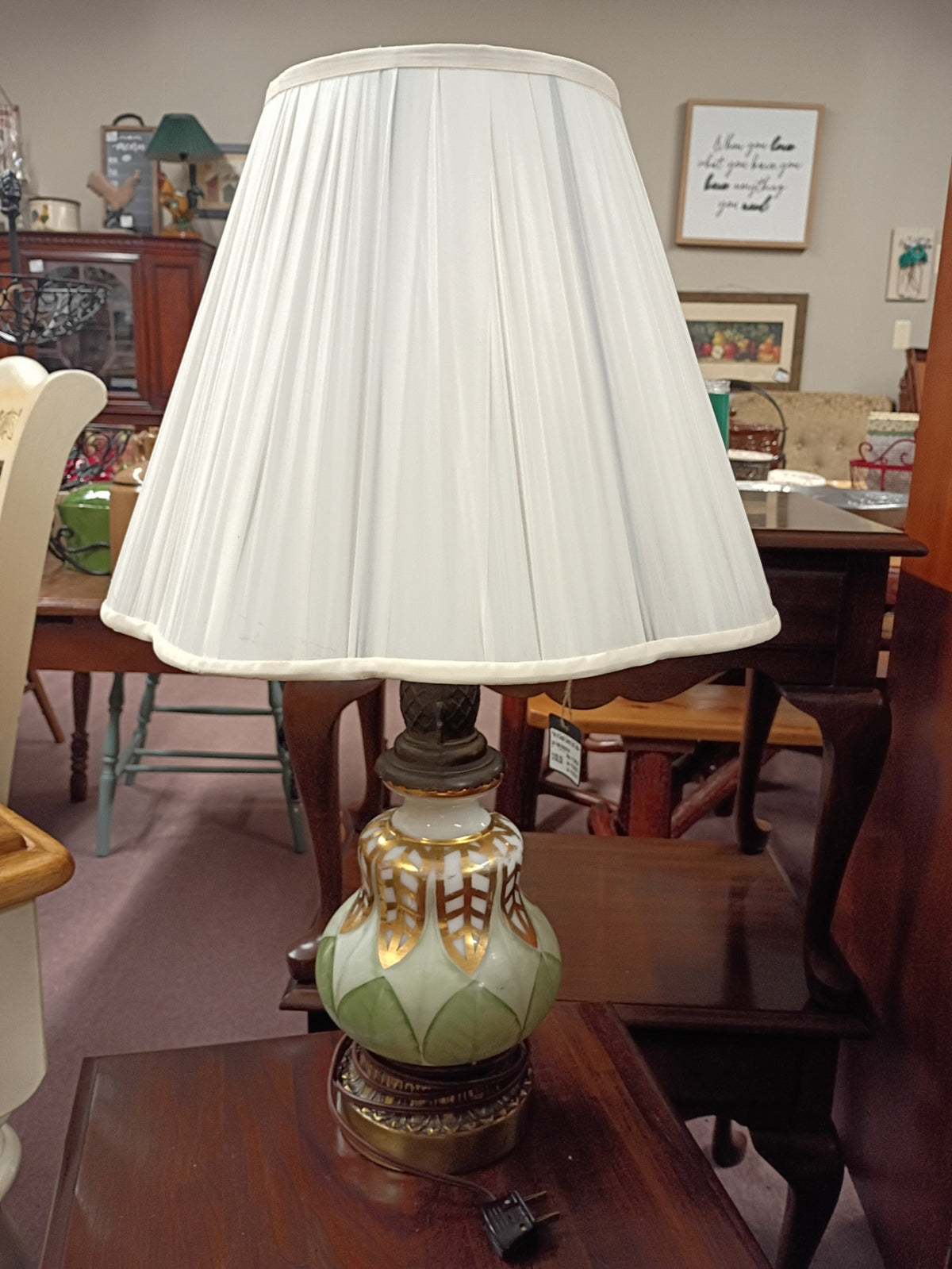 Vintage Green Lamp w/ Shade