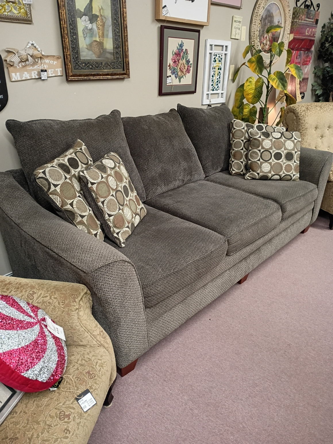 Gray Sofa w/ Throw Pillows