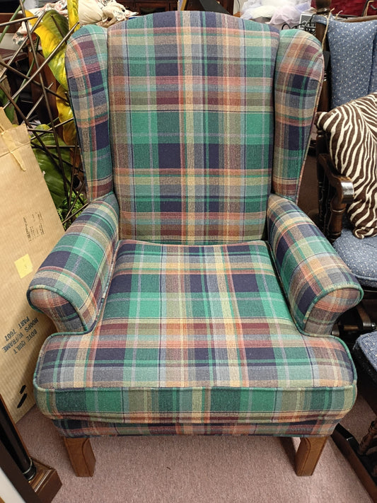 Plaid Wing Back Chair