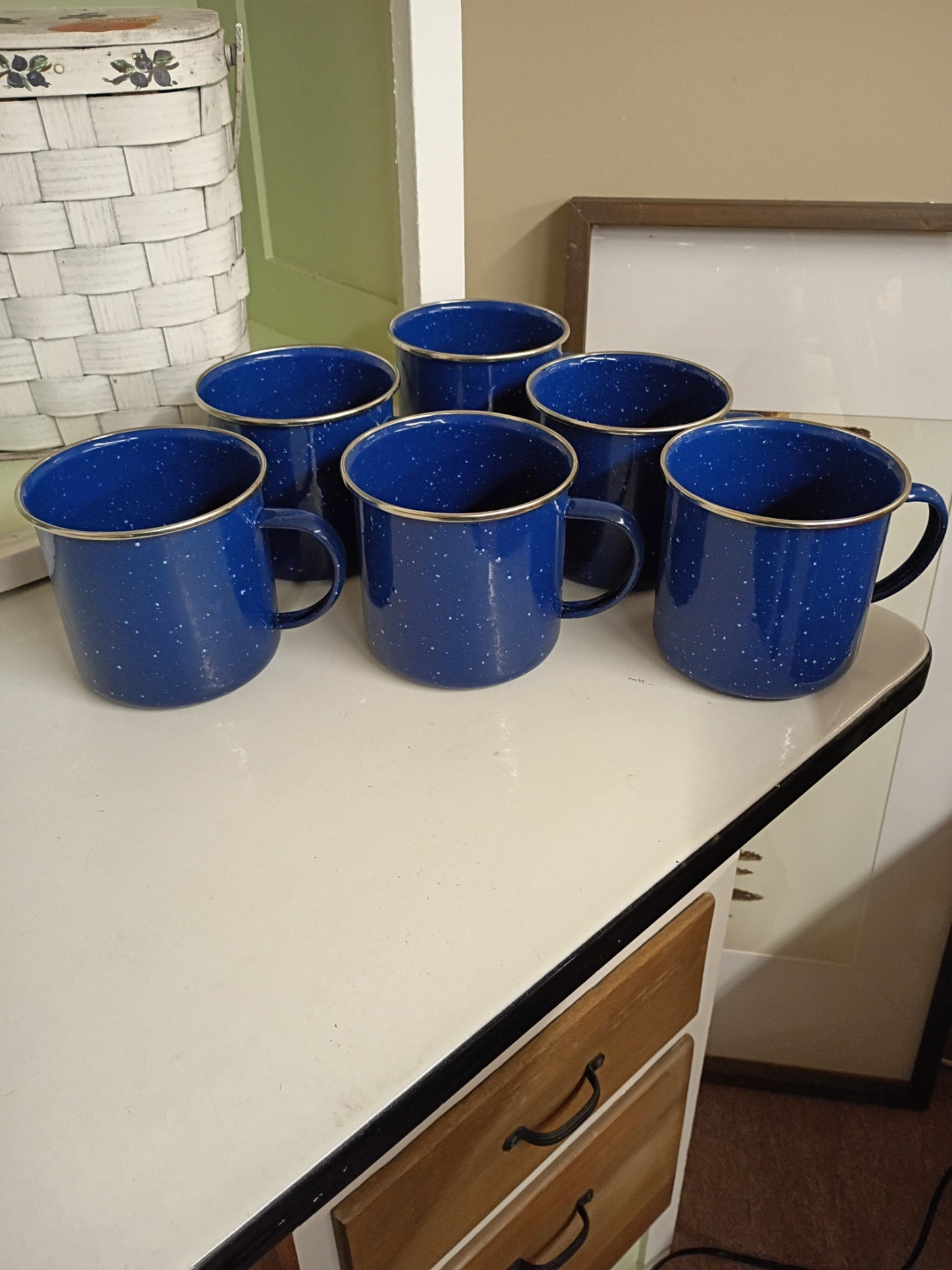 Set of 6 Blue Enamel Mugs