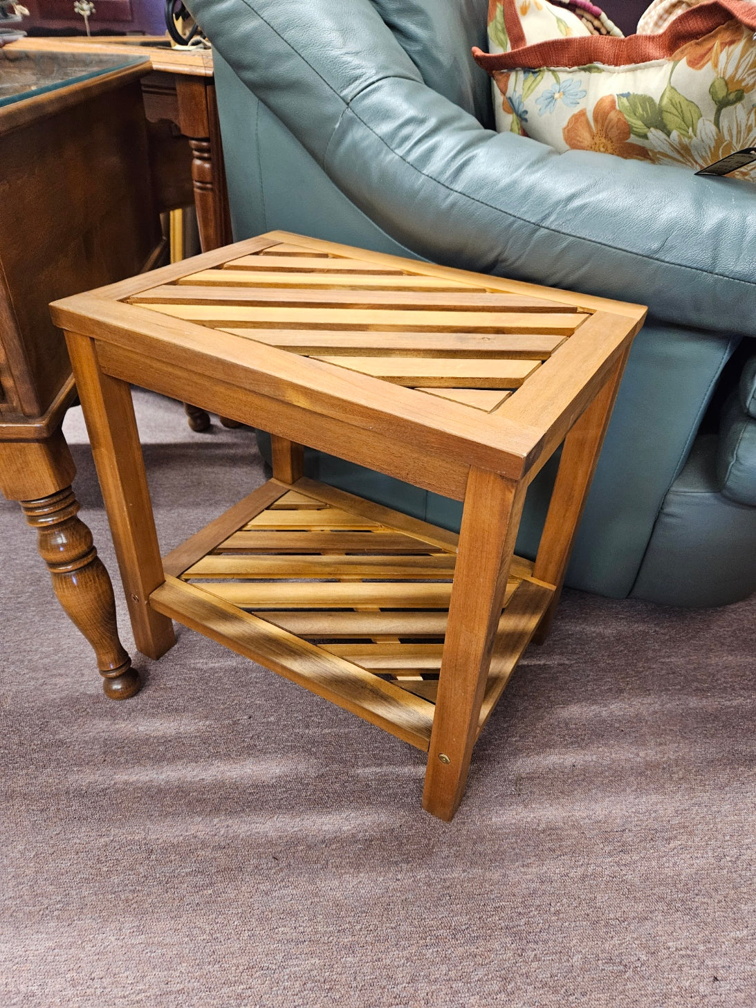 Consignment Table Small Slatted Side Table – New Leaf Consignment Plus