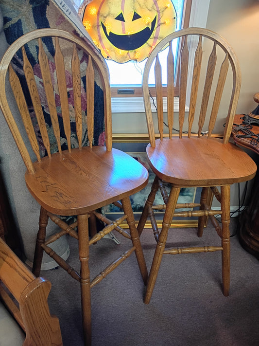 Set of 4 Solid Oak Bar Stools