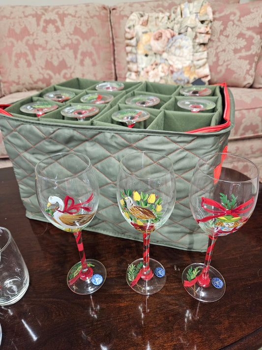 Painted 12 Days of Christmas Wine Glasses