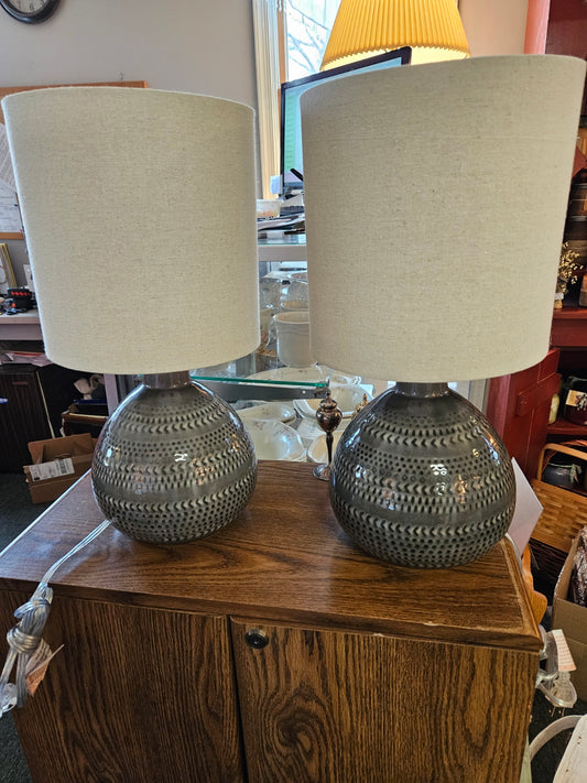 Pair of Gray Ceramic Lamps