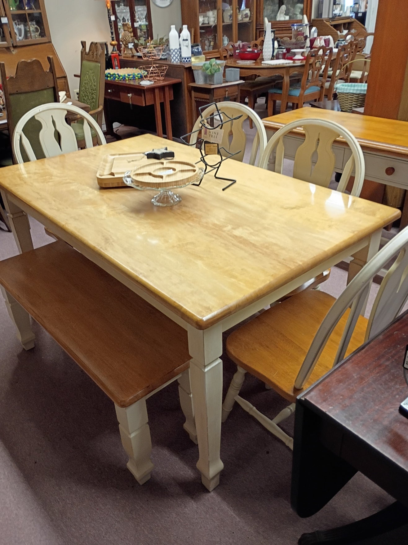 Wood Top Table w/ 4 Chairs & Bench