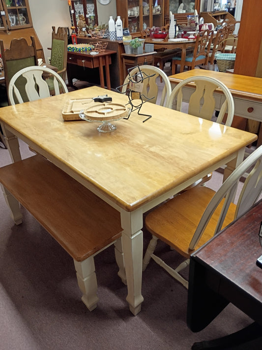 Wood Top Table w/ 4 Chairs & Bench