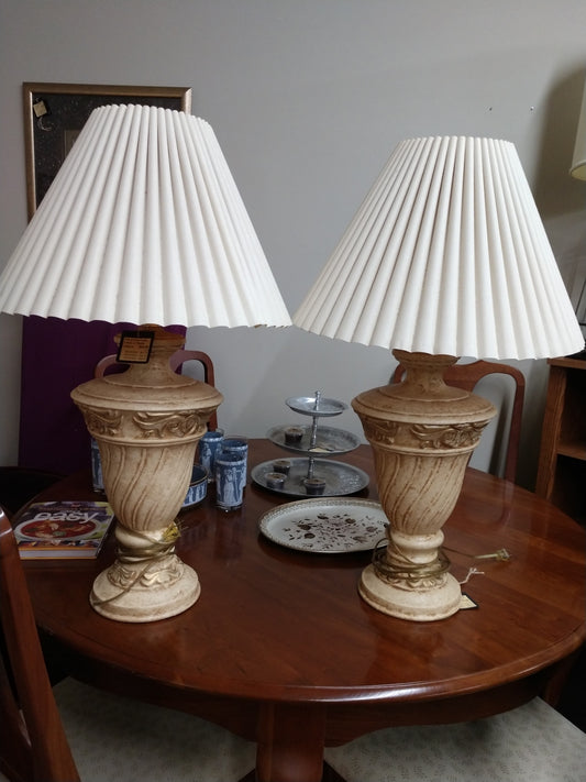 Pair of Stone Look Lamps w/ Shades